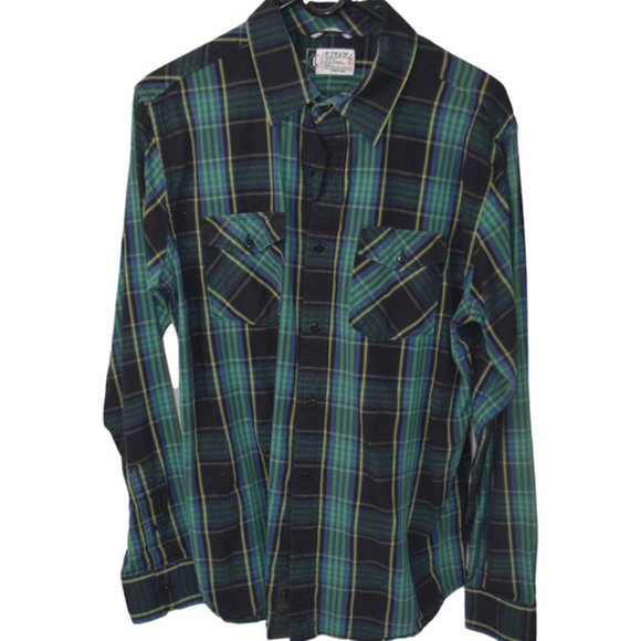 Ezekiel Other - Ezekiel Mens Green & Blue Plaid Button Up Large